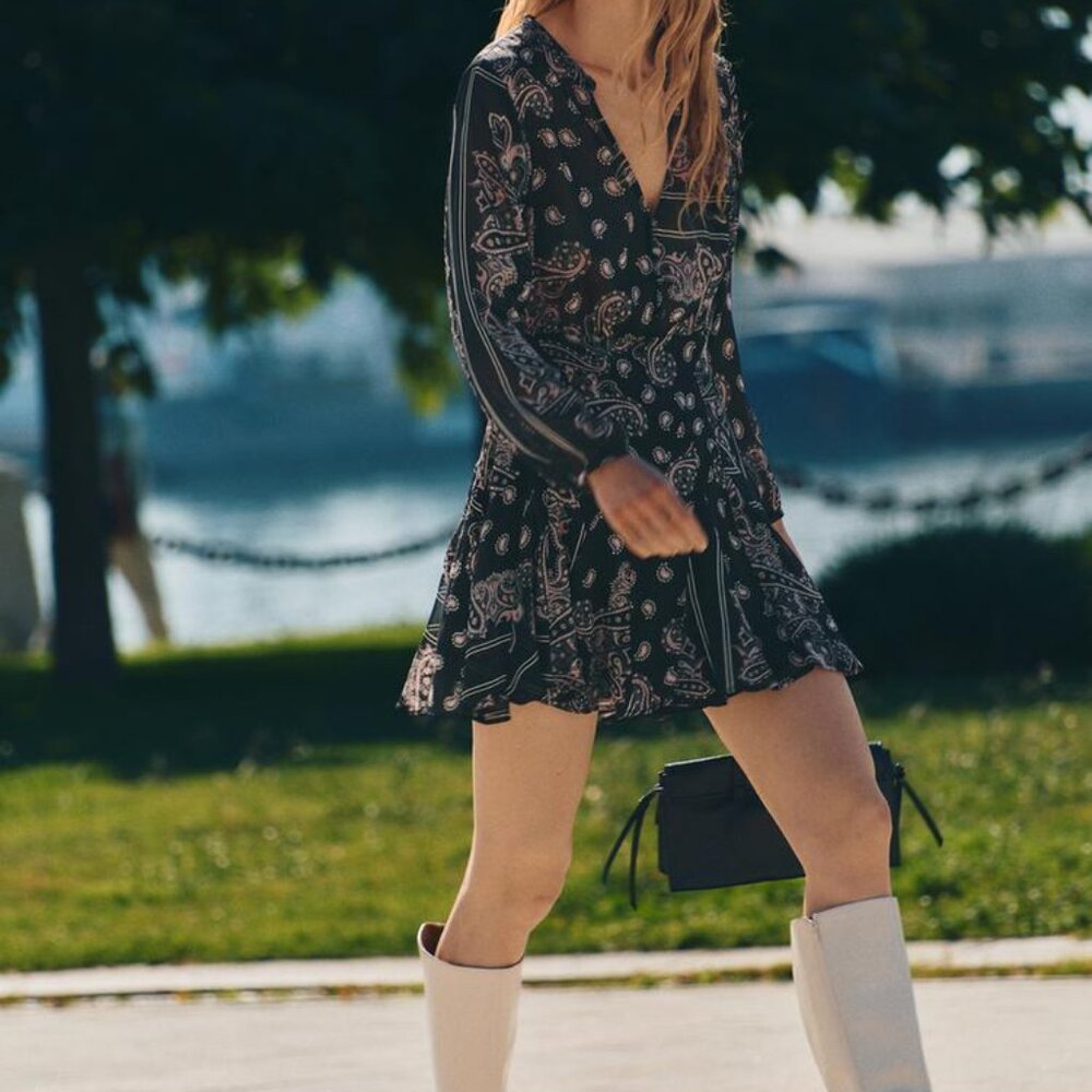 Zara Multicolor Paisley Print Semi-sheer Mini Flare Buttoned Dress Size Large